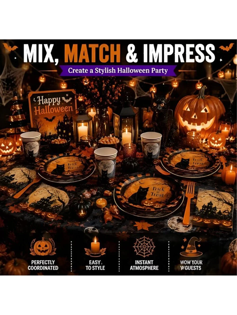 Halloween Party Supplies Plates and Napkins Set, Halloween Disposable Tableware